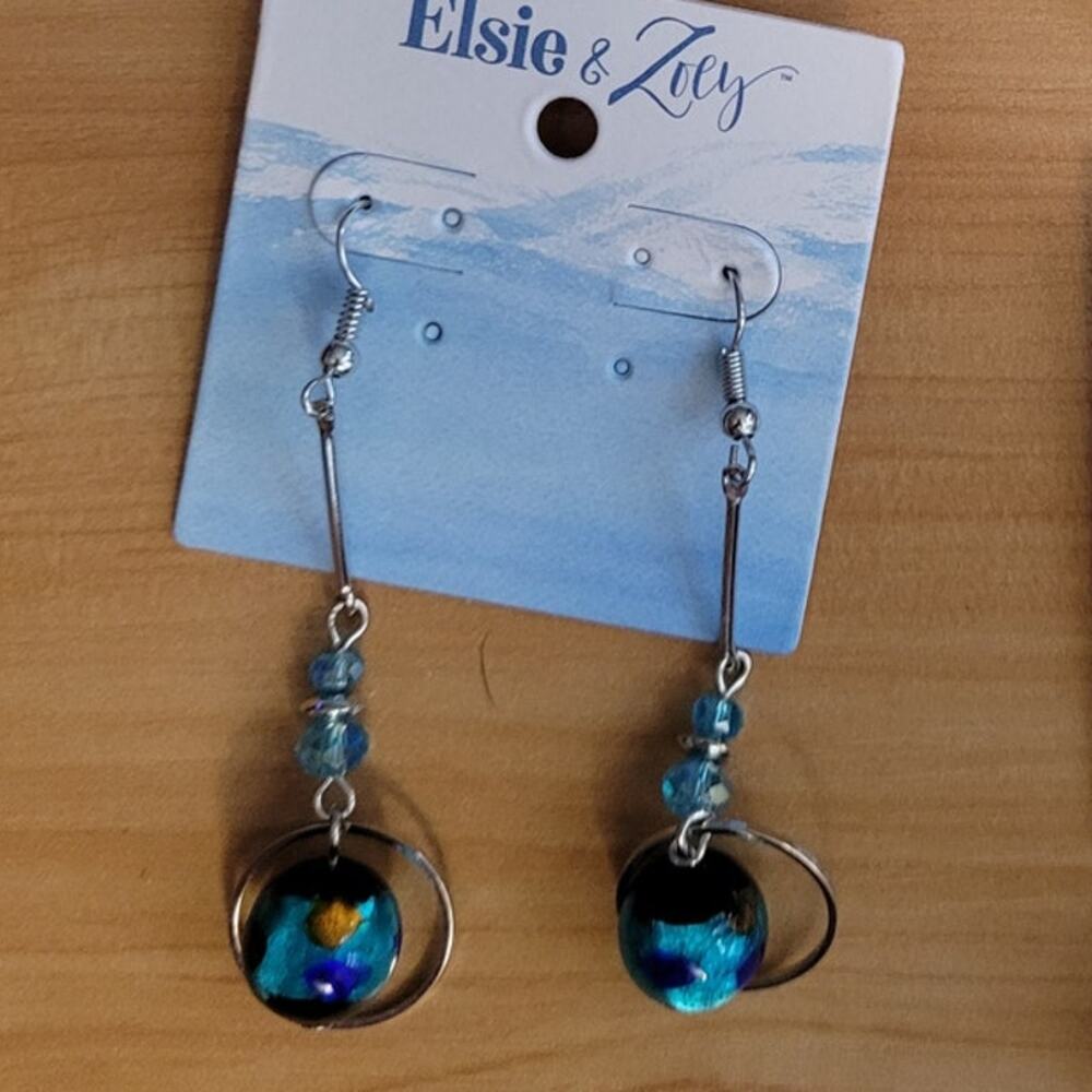 Turquoise Glass Bead Circle Dangle Earring